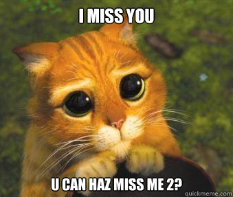 I miss you u can haz miss me 2?  Puss in boots