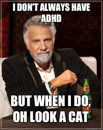 I don't always have ADHD but when I do, oh Look a cat  The Most Interesting Man In The World