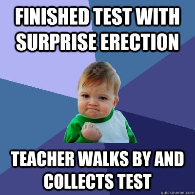 finished test with surprise erection teacher walks by and collects test  Success Kid