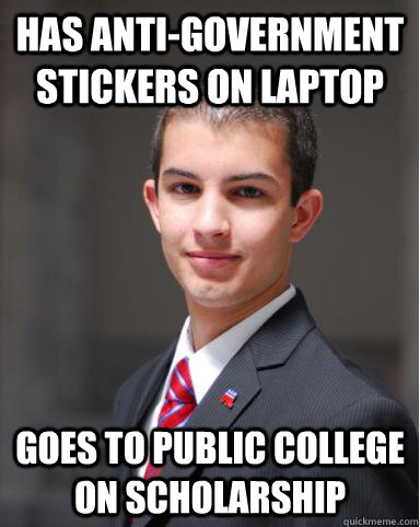 Has Anti-Government Stickers On Laptop Goes to Public College on scholarship   College Conservative