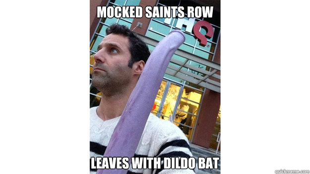 mocked saints row leaves with dildo bat  THQ Jason Rubin Dildo Batman - Mocked Saints Row