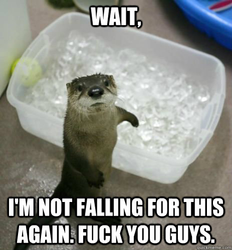 i'm not falling for this again. fuck you guys. wait, - i'm not falling for this again. fuck you guys. wait,  doubtful otter