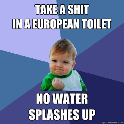 take a shit
in a european toilet no water 
splashes up  Success Kid