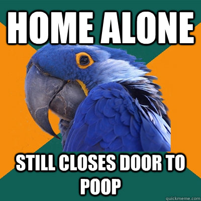 Home Alone Still closes door to poop  Paranoid Parrot