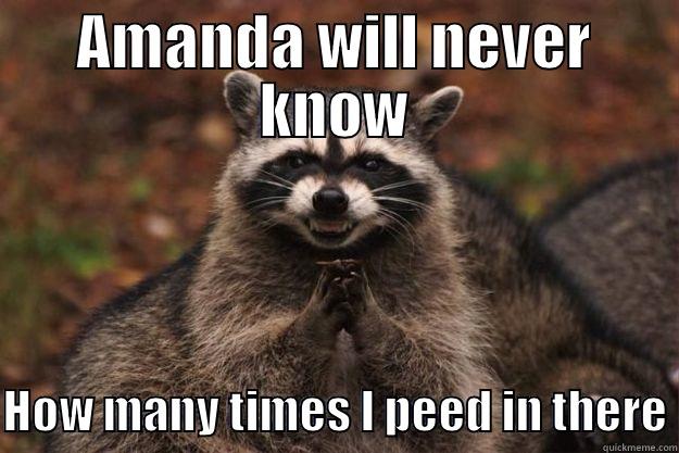 Evil Meme - AMANDA WILL NEVER KNOW HOW MANY TIMES I PEED IN THERE Evil Plotting Raccoon