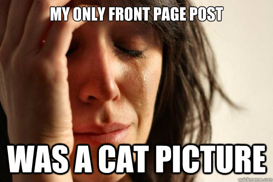 my only front page post was a cat picture  First World Problems