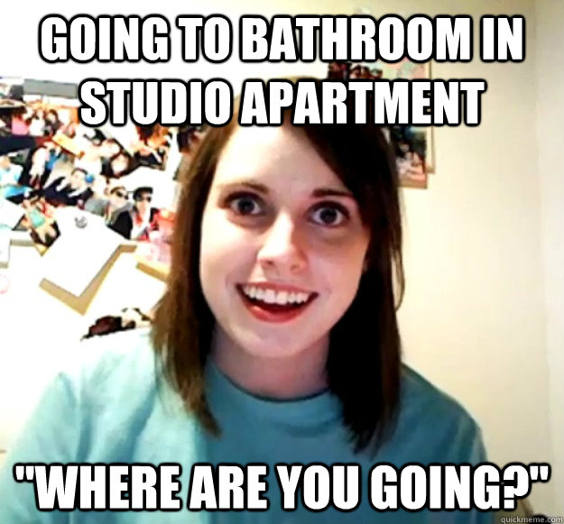 going to bathroom in studio apartment 