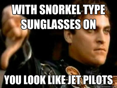 WITH SNORKEL TYPE SUNGLASSES ON YOU LOOK LIKE JET PILOTS  Downvoting Roman