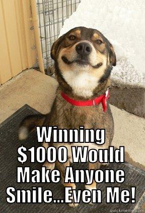 Money Dog -  WINNING $1000 WOULD MAKE ANYONE SMILE...EVEN ME! Good Dog Greg