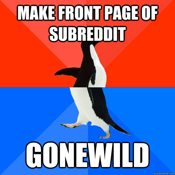 Make front page of subreddit gonewild  Socially Awesome Awkward Penguin