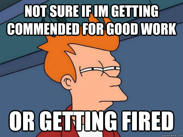 Not sure if Im getting commended for good work Or getting fired - Not sure if Im getting commended for good work Or getting fired  Futurama Fry