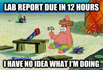 Lab Report due in 12 hours I have no idea what i'm doing  I have no idea what Im doing - Patrick Star