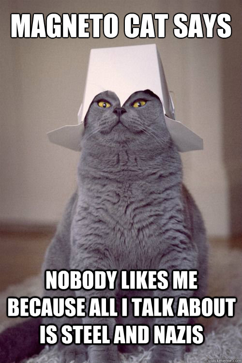 Magneto Cat Says Nobody likes me because all I talk about is steel and Nazis  