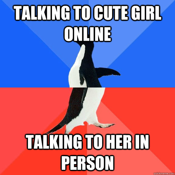 Talking to cute girl online Talking to her in person  Socially Awkward Awesome Penguin