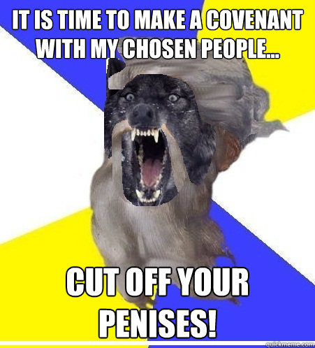 it is time to make a covenant with my chosen people... cut off your penises!  Insanity God