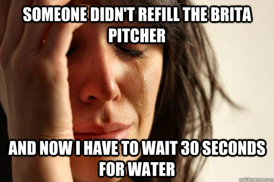 Someone didn't refill the Brita pitcher and now I have to wait 30 seconds for water  First World Problems