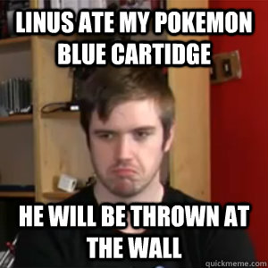 Linus ate my Pokemon Blue cartidge He will be thrown at the wall  
