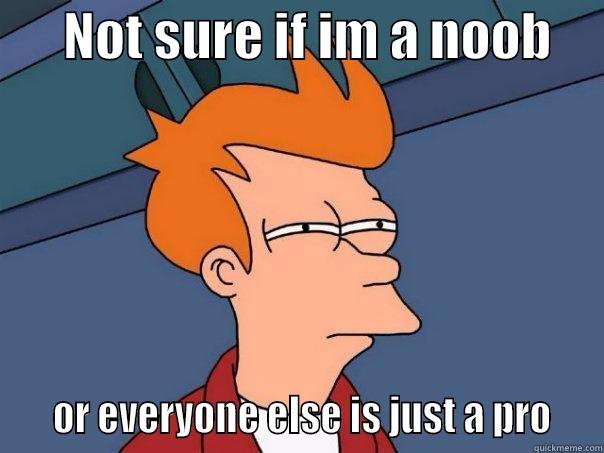       NOT SURE IF IM A NOOB         OR EVERYONE ELSE IS JUST A PRO   Futurama Fry