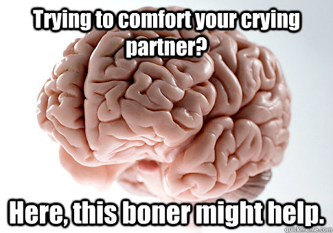 Trying to comfort your crying partner?  Here, this boner might help.     Scumbag Brain