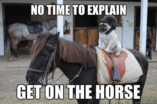 No time to explain Get on the horse  