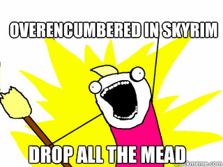 Overencumbered in Skyrim drop all the mead  All The Things