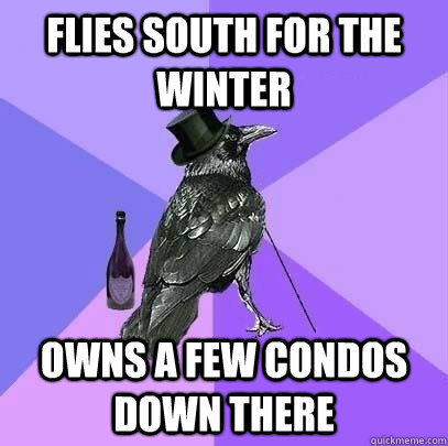 flies south for the winter owns a few condos down there  Rich Raven