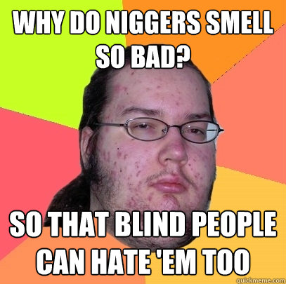 Why do niggers smell so bad? so that blind people can hate 'em too  Butthurt Dweller