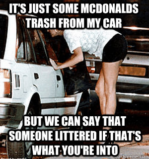 it's just some mcdonalds trash from my car but we can say that someone littered if that's what you're into  Karma Whore