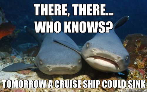 There, there...
who knows? tomorrow a cruise ship could sink  Compassionate Shark Friend