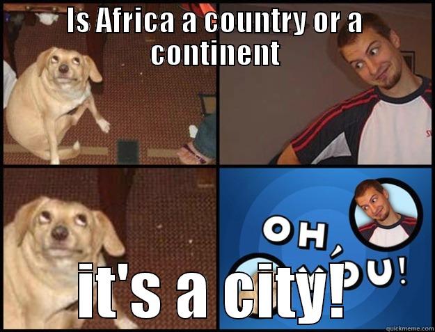 Give me a intellerunct question ryaon - IS AFRICA A COUNTRY OR A CONTINENT IT'S A CITY! Oh you!