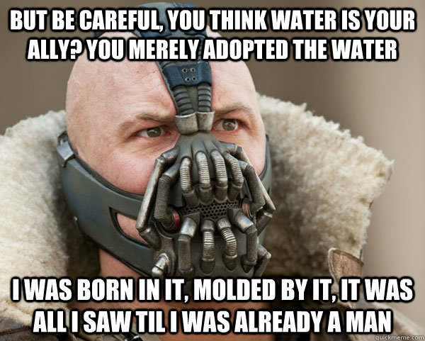 But be careful, you think water is your ally? you merely adopted the Water I was born in it, molded by it, it was all i saw til i was already a man  Bane Connery