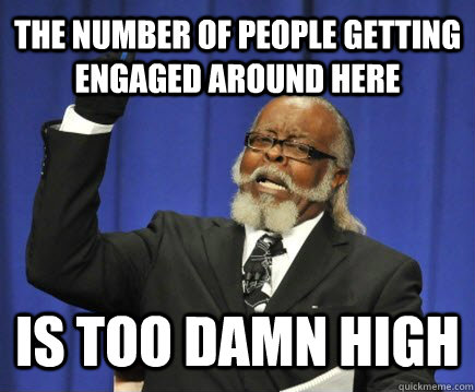 The number of people getting engaged around here  is too damn high  Too Damn High