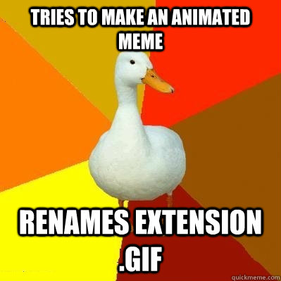 Tries to make an animated meme renames extension .gif  Tech Impaired Duck