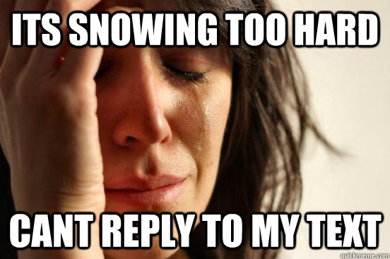 Its snowing too hard Cant reply to my text  First World Problems