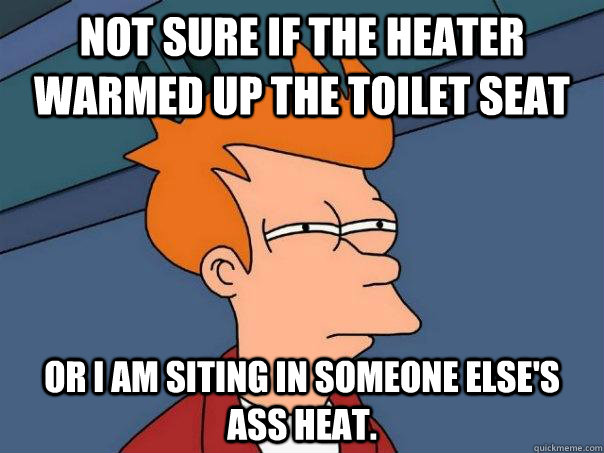 Not sure if the heater warmed up the toilet seat Or i am siting in someone else's ass heat.   Futurama Fry