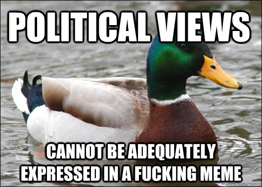 political views cannot be adequately expressed in a fucking meme  Actual Advice Mallard