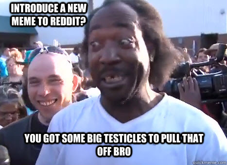 You got some big testicles to pull that off bro introduce a new meme to reddit?  
