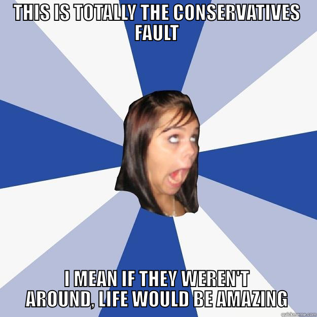 THIS IS TOTALLY THE CONSERVATIVES FAULT I MEAN IF THEY WEREN'T AROUND, LIFE WOULD BE AMAZING Annoying Facebook Girl