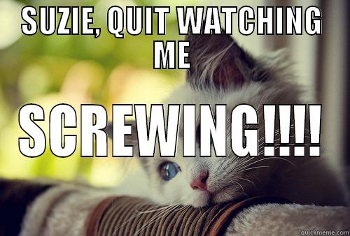 SUZIE, QUIT WATCHING ME SCREWING!!!! First World Problems Cat