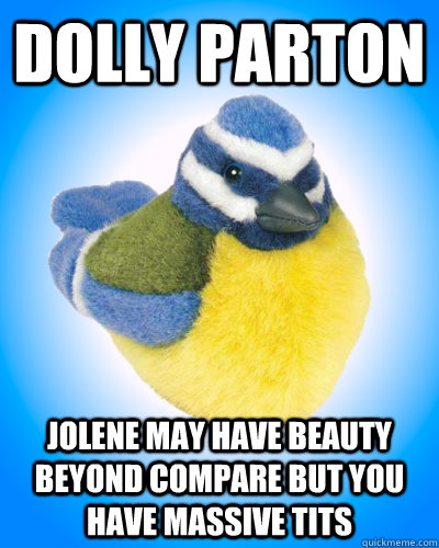 DOLLY PARTON JOLENE MAY HAVE BEAUTY BEYOND COMPARE BUT YOU HAVE MASSIVE TITS  Top Tip Tit