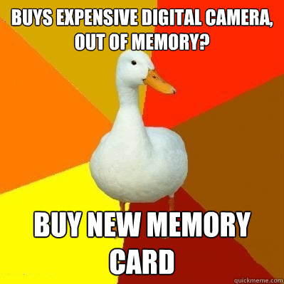 Buys expensive digital camera, out of memory? buy new memory card  Tech Impaired Duck