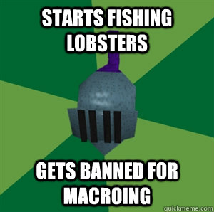 Starts fishing lobsters gets banned for macroing  Runescape