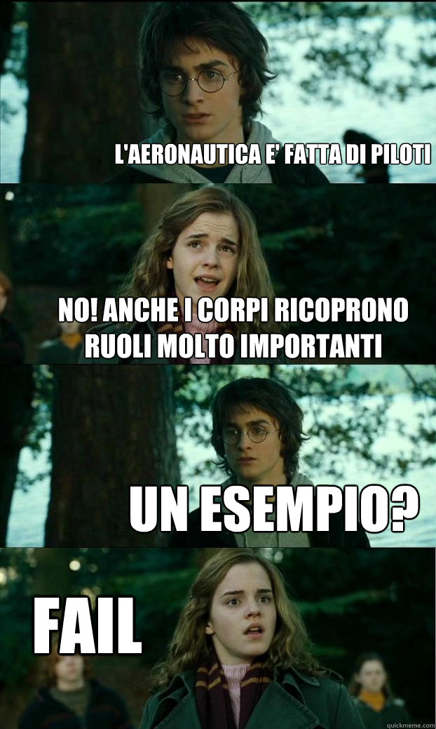 l'aeronautica e' fatta di piloti no! anche i corpi ricoprono ruoli molto importanti un esempio? fail  Horny Harry