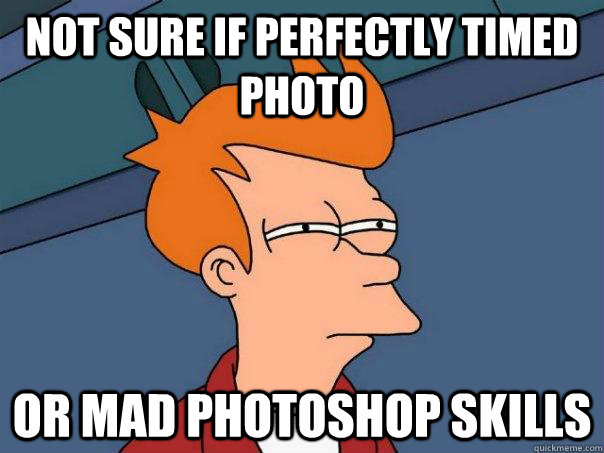 Not sure if perfectly timed photo or mad photoshop skills  Futurama Fry