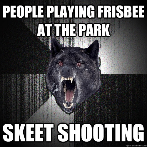 People playing frisbee at the park skeet shooting  Insanity Wolf