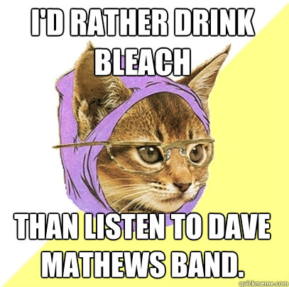 i'd rather drink bleach  than listen to dave mathews band.   Hipster Kitty