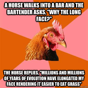A horse walks into a bar and the bartender asks, 