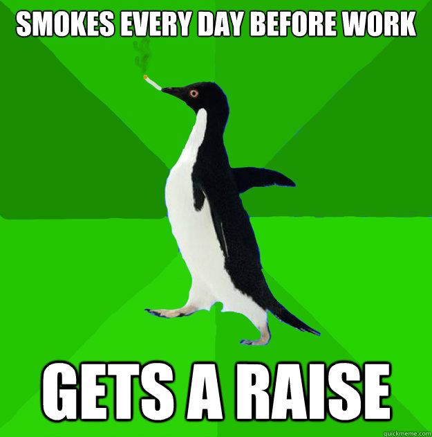 Smokes every day before work Gets a raise  Stoner Penguin