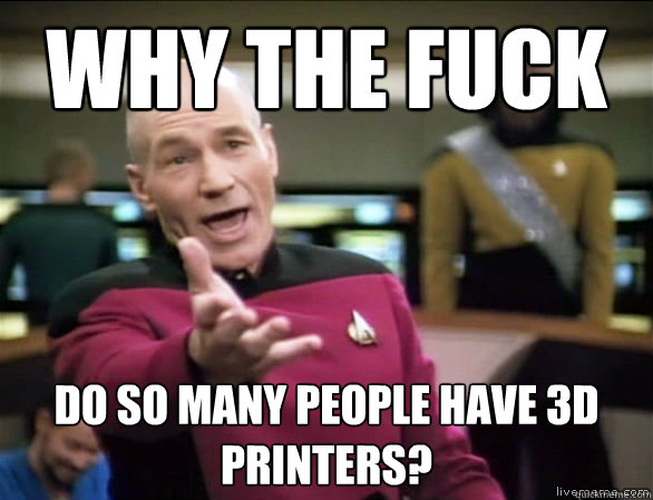 why the fuck do so many people have 3d printers?  Annoyed Picard HD