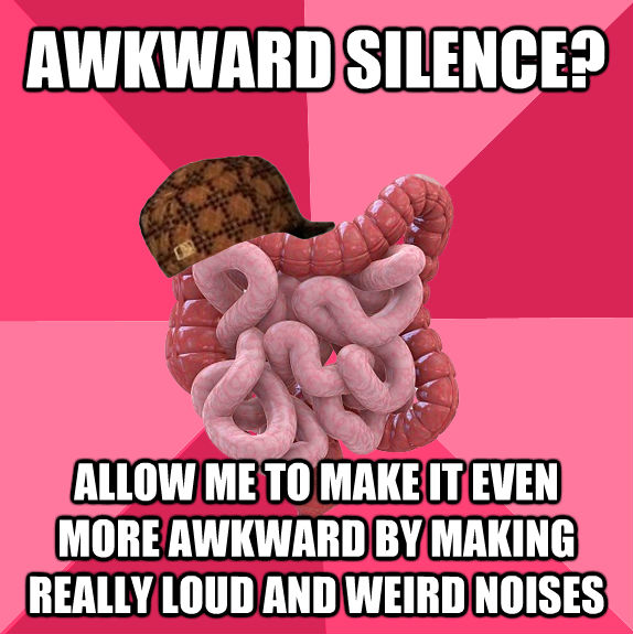 AWKWARD SILENCE? ALLOW ME TO MAKE IT EVEN MORE AWKWARD BY MAKING REALLY LOUD AND WEIRD NOISES - AWKWARD SILENCE? ALLOW ME TO MAKE IT EVEN MORE AWKWARD BY MAKING REALLY LOUD AND WEIRD NOISES  Scumbag Intestines